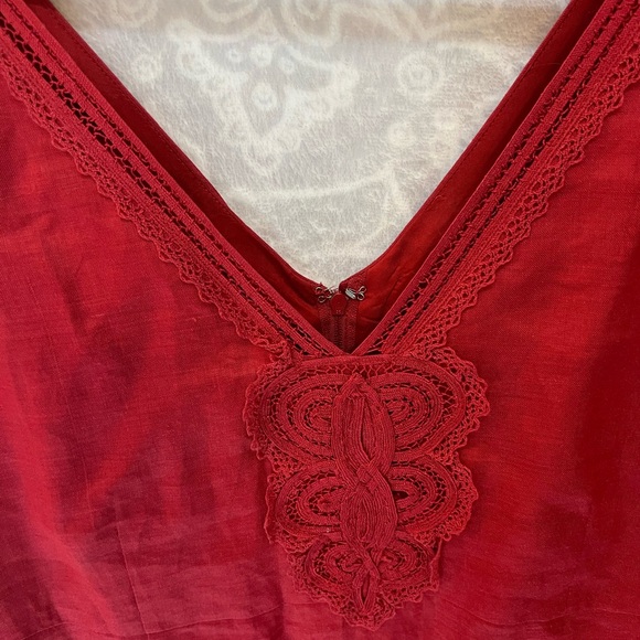 H&M RED DRESS DRESSY CLASSY MIDI APPLIQUÉ 12 L EUC - Picture 4 of 11